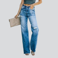 Wide leg women ripped jeans