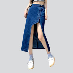 Wide slit women denim skirt