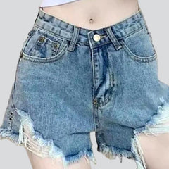 Wide women distressed denim shorts