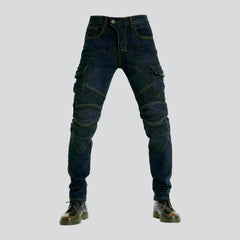 Winter dark men biker jeans