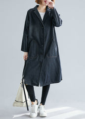 Schwarzer Denim-Trenchcoat mit gekerbten Taschen