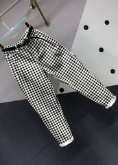 Black Plaid Pockets Patchwork Denim Pants Fall