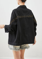 Black Sequins Patchwork Denim Coats Fall