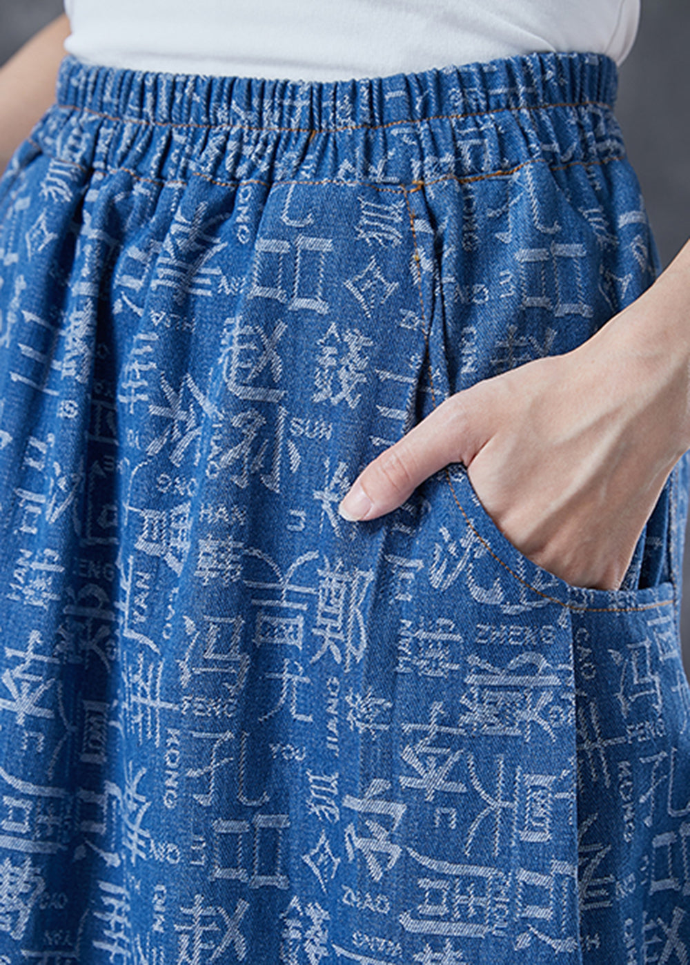 Blaue Jeansröcke mit elastischer Taille und Print