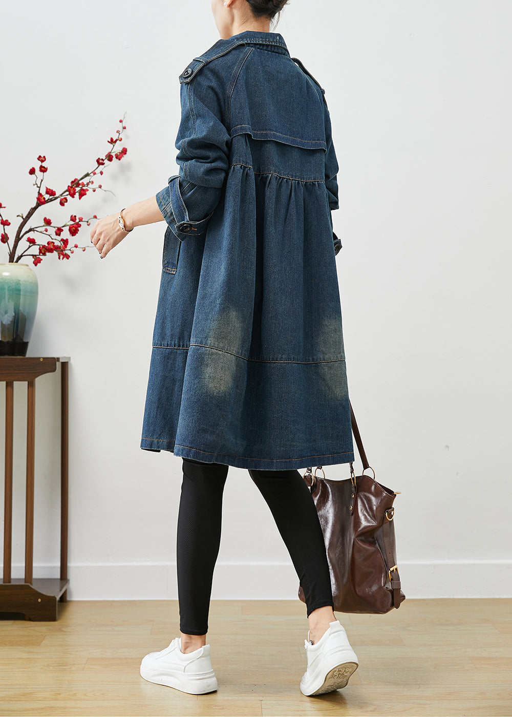 Blue Oversized Double Breast Denim Trench Coats Fall