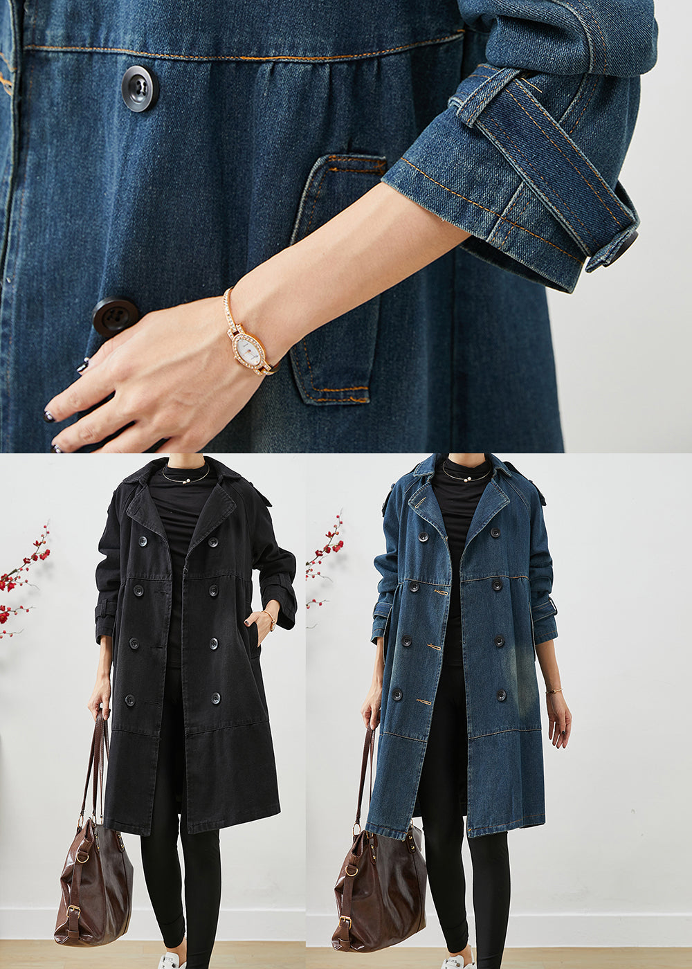 Blue Oversized Double Breast Denim Trench Coats Fall