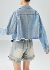 Blue Oversized Pockets Cotton Denim Coat Fall