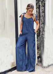 Blue Oversized Pockets Denim Wide Leg Jumpsuit