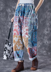 Blue Oversized Print Denim Harem Pants Fall