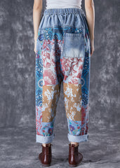 Pantalones harén de mezclilla con estampado oversize azul de otoño