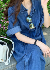 Blue Peter Pan Collar Patchwork Denim Shirts Dresses