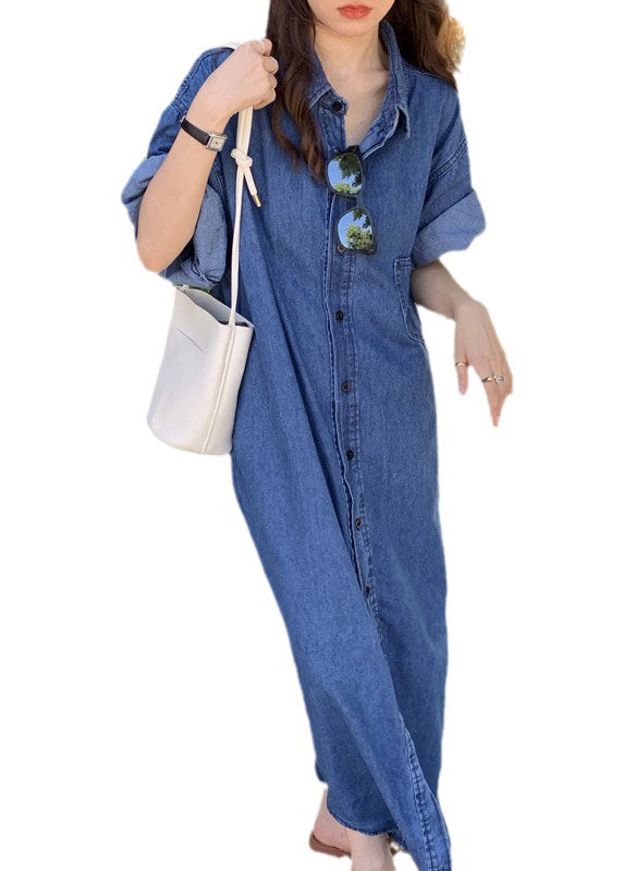 Blue Peter Pan Collar Patchwork Denim Shirts Dresses