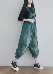 Blue pockets Print denim Jumpsuits