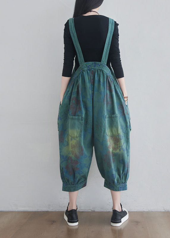 Blue pockets Print denim Jumpsuits