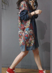 Denim Patchwork Cotton Dress Print Long Dress