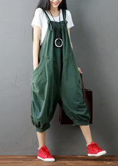 Green Wrinkled Patchwork Denim Jumpsuit Pants