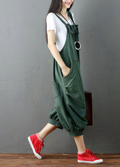 Green Wrinkled Patchwork Denim Jumpsuit Pants