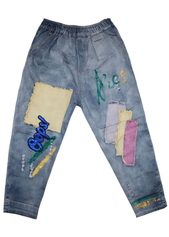 Light Blue patch applique denim Pants