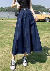 Navy High Waist Patchwork Denim A Line Skirts Summe