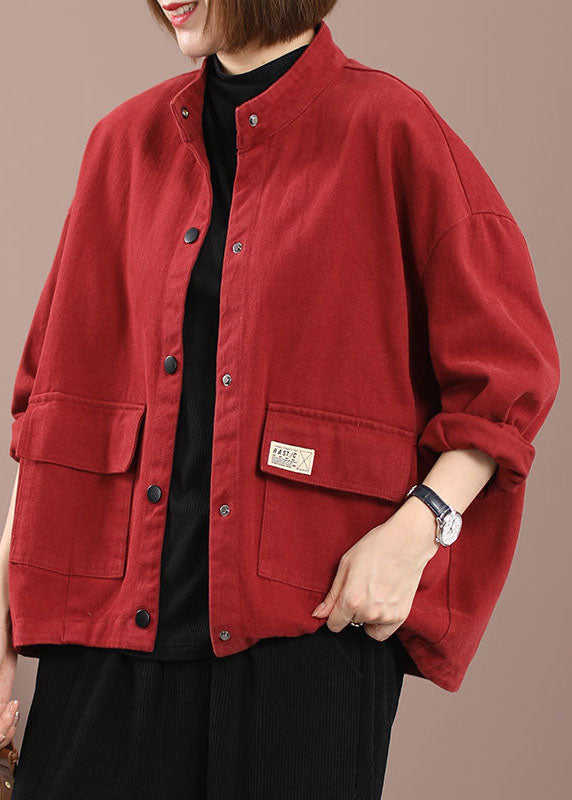 Red Pockets Patchwork Denim Jackets