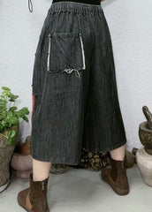 Red Pockets Patchwork Denim Wide Leg Pants