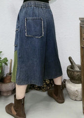 Red Pockets Patchwork Denim Wide Leg Pants