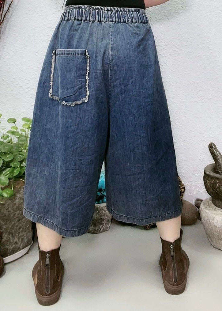 Red Pockets Patchwork Denim Wide Leg Pants