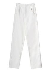 White Zip Up Pockets denim Pants Trousers