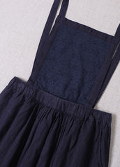 denim Blue Embroideried high waist Linen Dress Casual Outfits