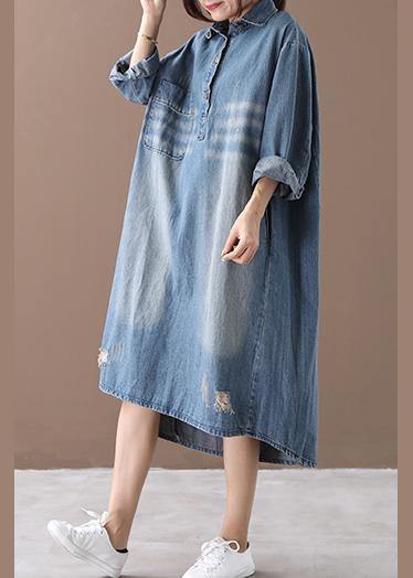 lapel Hole outfit Shape denim blue Dresses