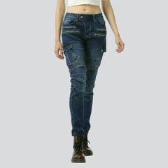 Women biker jeans with zippers