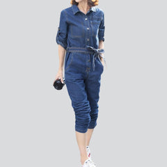 Women denim overall with belt