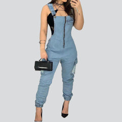 Women jeans overall with zipper