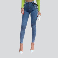 Women skinny jeans with drawstrings