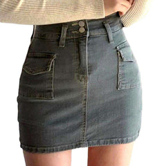 Flap pocket mini denim skirt