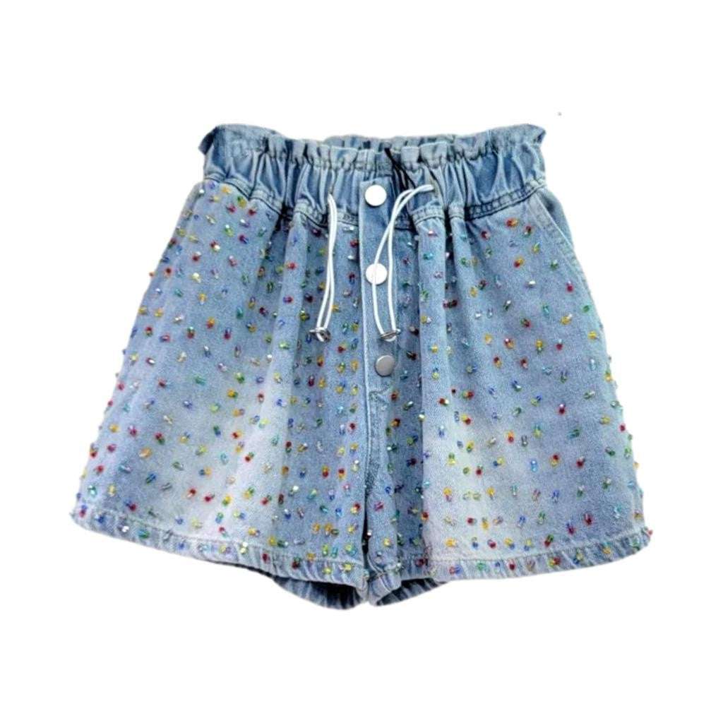 Shorts vaqueros holgados con pequeños diamantes de imitación