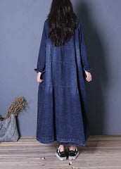 boutique oversize long fall denim blue patchwork Button Down coats
