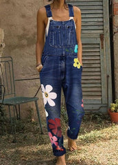 Boho-Jeansoverall mit Sonnenblumen-Print