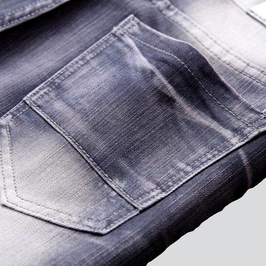 Wrinkled patchwork grey men jeans