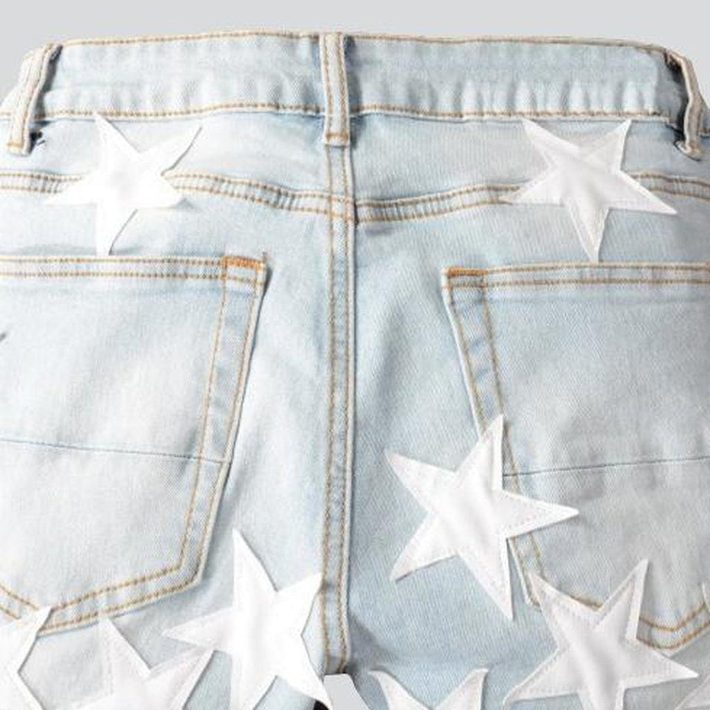 White stars embroidery men jeans