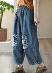 Loose Hollow Elasticity Denim Harem Pants