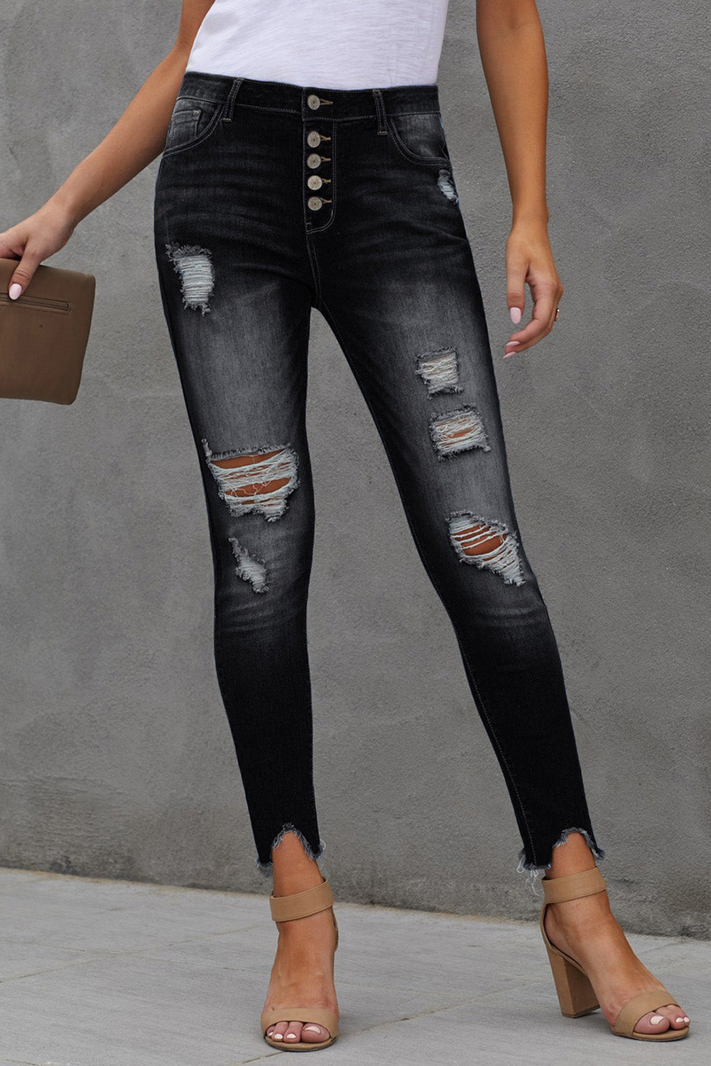 Baeful – Knöchellange Skinny-Jeans mit Knopfleiste und Saumdetail