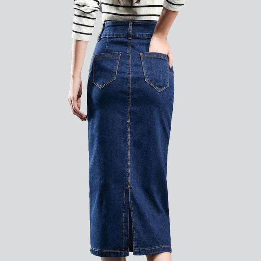 Dark blue long denim skirt