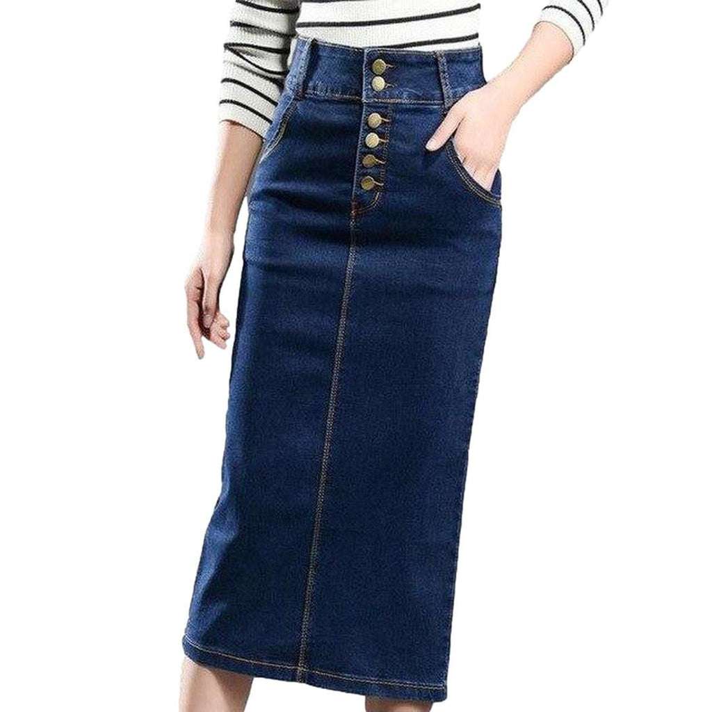 Dark blue long denim skirt