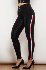 Skinny Jeans mit seitlichen Streifen und Knöpfen