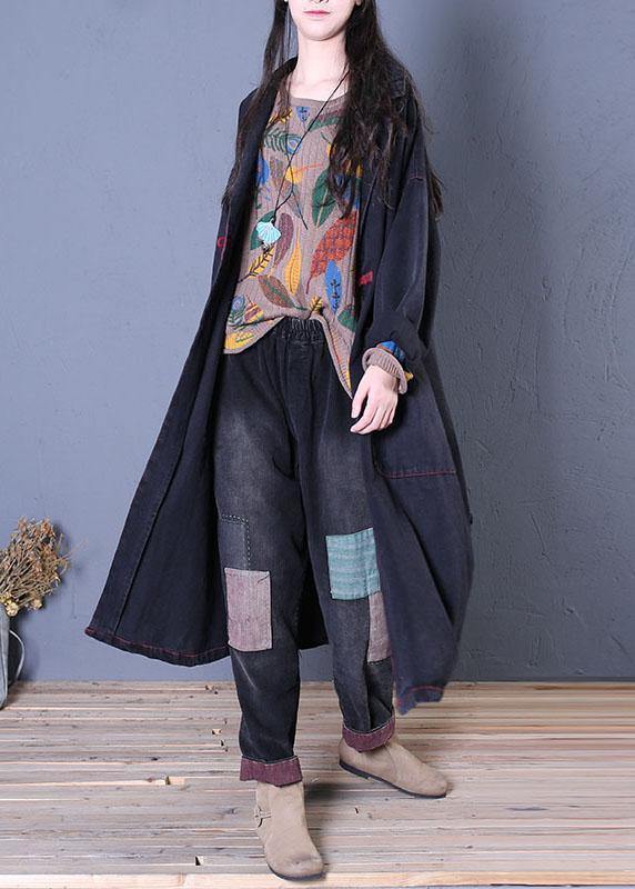 denim black coats trendy plus size fall maxi outwear