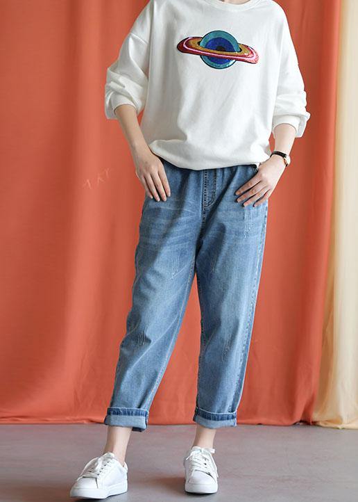 denim blue 2019 new wild elastic waist pants