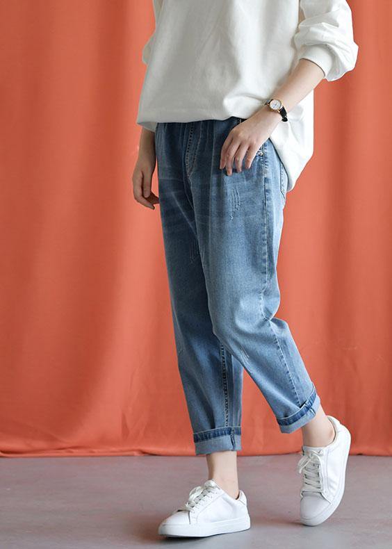 denim blue 2019 new wild elastic waist pants