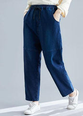 denim blue vintage pants elastic waist patchwork trousers
