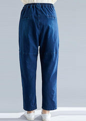 denim blue vintage pants elastic waist patchwork trousers